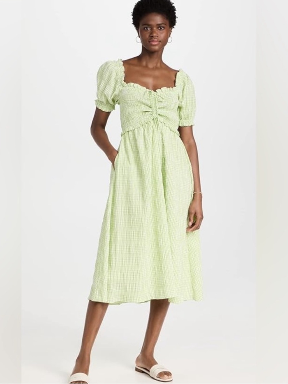 o.p.t. Aita Green Gingham Puff Sleeve Dress Medium